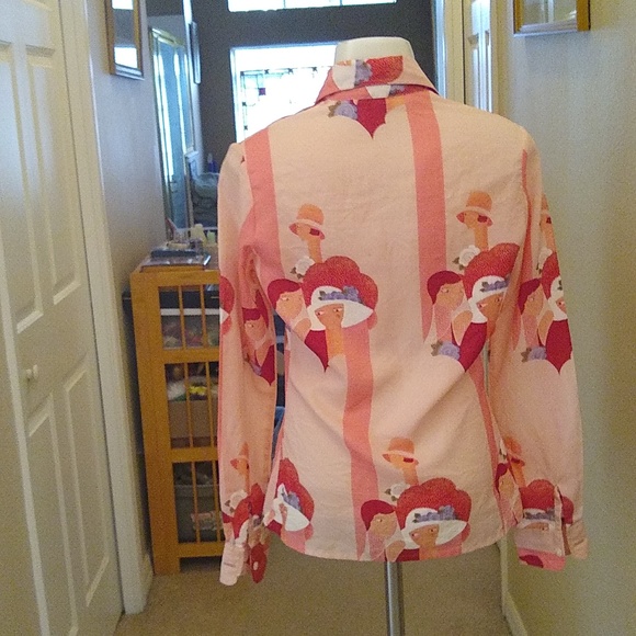 Vintage Michael Comte Paris pink deco style ladies patterned blouse size small - Picture 3 of 10